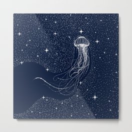starry jellyfish Metal Print | Surrealist, Sealife, Peaceful, Starry, Nature, Navy, Calm, Artsy, Stardust, Illustration 