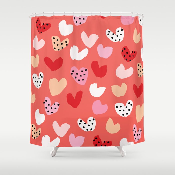 Brushy dotty hearts - white, pink, red, beige and coral Shower Curtain