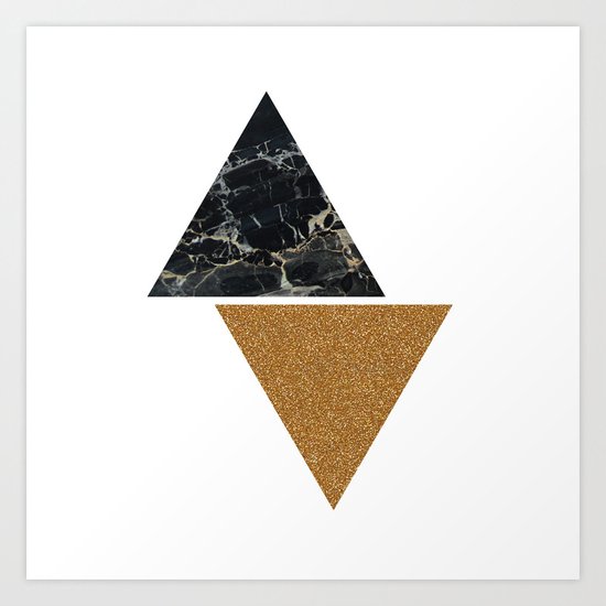 Dark marble and bronze geo Art Print
