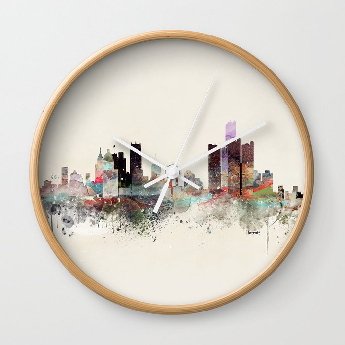 detroit michigan skyline Wall Clock
