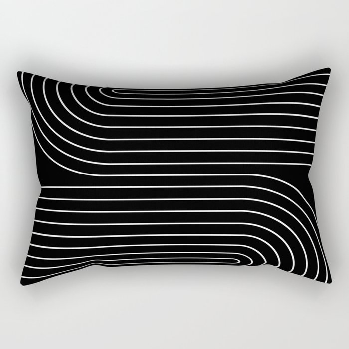 Minimal Line Curvature II Black and White Mid Century Modern Arch Abstract Rectangular Pillow