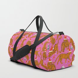 Fashionable cats with Christmas hats and gifts in fuchsia pink background  Duffle Bag | Abstract, Red Lips, Leopard, Gift, Cat, Tiger, Pattern, Christmas, Animal, Painting 