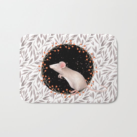 Beautiful nosey Mouse with flower backround- Animal- child - mice- flowers Bath Mat