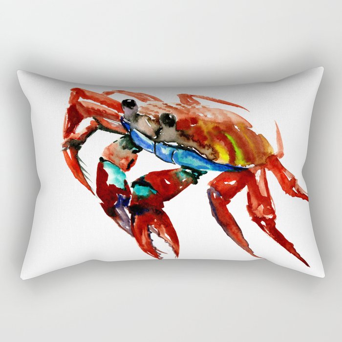 Crab, Sea World Crab Artwork, red crab, restaurant kitchen sea world art Rectangular Pillow