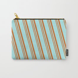 [ Thumbnail: Turquoise and Chocolate Colored Striped/Lined Pattern Carry-All Pouch ]