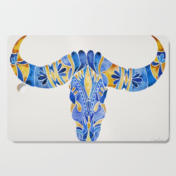 Water Buffalo Skull – Navy & Yellow Cutting Board