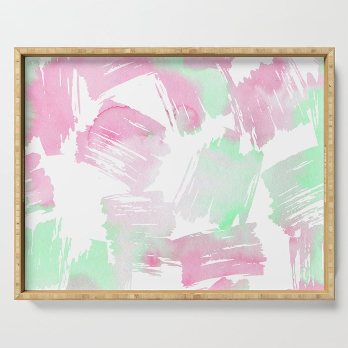 Hand Painted Pink Mint Neon Green Watercolor Brushstrokes Serving Tray