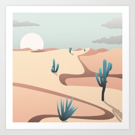 Cactus in the desert landscape in trendy gradient art style. Art Print