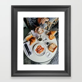 Parisian lunch in a cafe/terrace in Paris during the spring, France | Street view in Paris | Croissa Framed Art Print