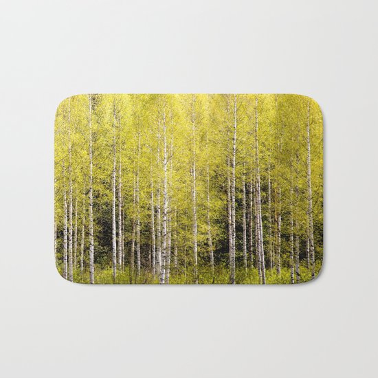 Lovely spring atmosphere - vibrant green leaves on the trees - beautiful birch grove Bath Mat