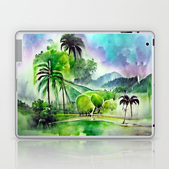 Watercolor Green and Blue Tropical Oasis Laptop & iPad Skin