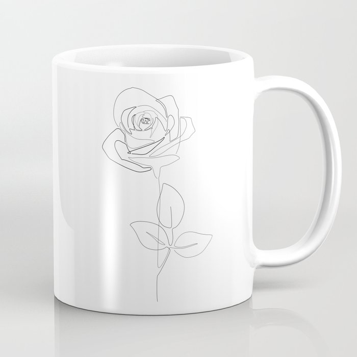 White Rose / fine line flower drawing  Coffee Mug