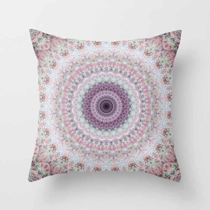 Pastel gray pink mandala Throw Pillow
