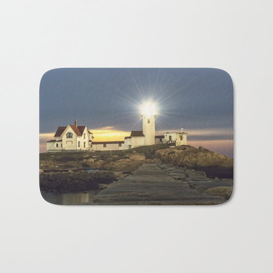 Full moon rising over Eastern point Lighthouse #2 Bath Mat