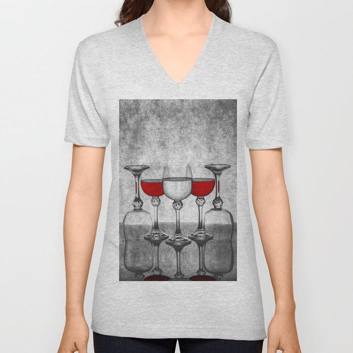 Still life with glass glasses with wine V Neck T Shirt