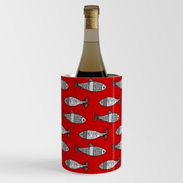 Retro Modern Fish, Deep Red and Gray / Grey Wine Chiller