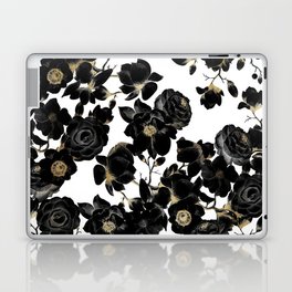 Modern Elegant Black White and Gold Floral Pattern Laptop Skin