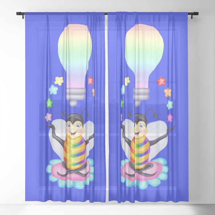 Bee Rainbow Lightbulb Idea Sheer Curtain