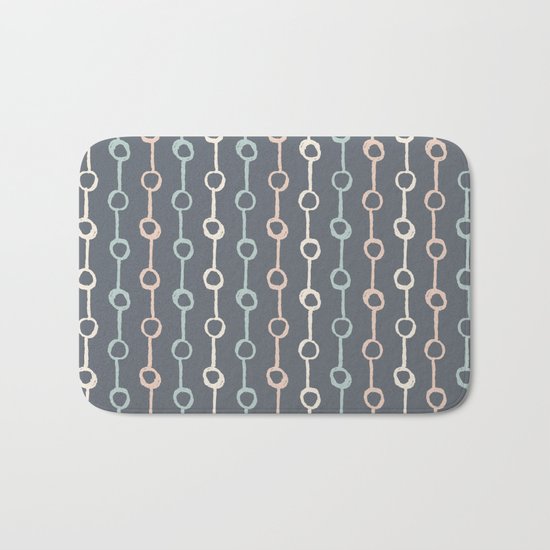 Polka Dot Stripe Pink Cream Green on Gray Bath Mat