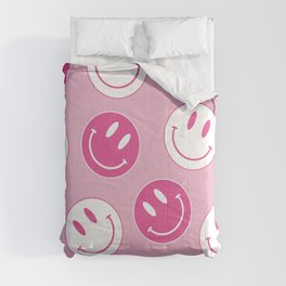 Large Pink and White Smiley Face - Preppy Aesthetic Decor Comforter
