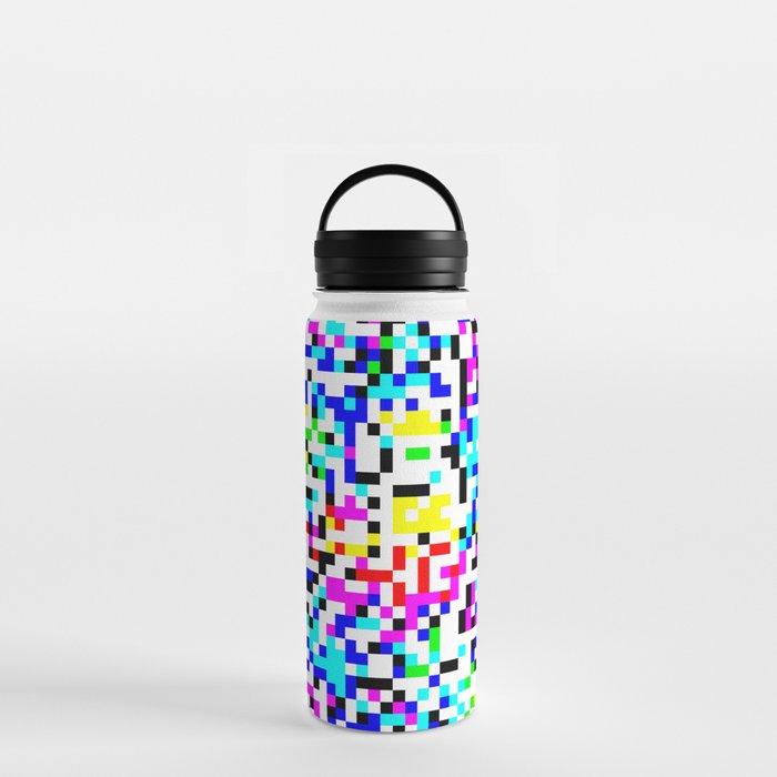 Retro 8-bit Multicolored Pixel Confetti Pattern Design  Water Bottle