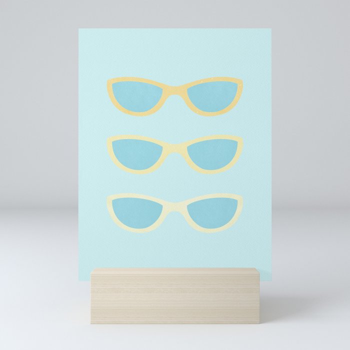 Yellow and blue retro sunglasses Mini Art Print
