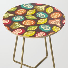 JUICY FRUITS FRESH RIPE FRUIT in RETRO MULTI-COLORS ON BROWN Side Table