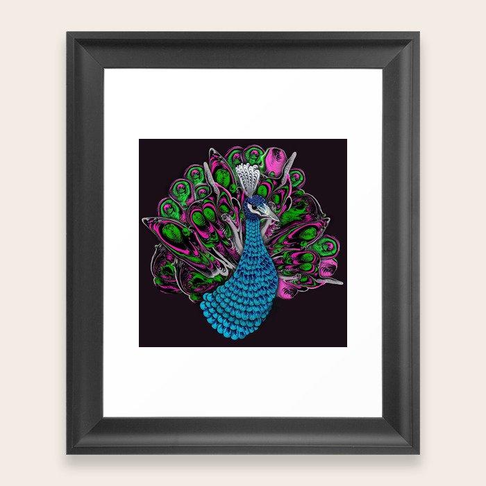 Neon Peacock Art Print by Doug Crossley Framed Art Print