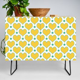 Love Hearts and Polka Dots pattern in Turquoise and Yellow Credenza