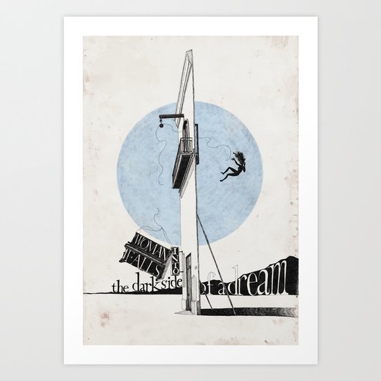 Woman Falls into the Dark Side of a Dream Art Print