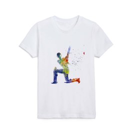 Watercolor cricket player Kids T Shirt