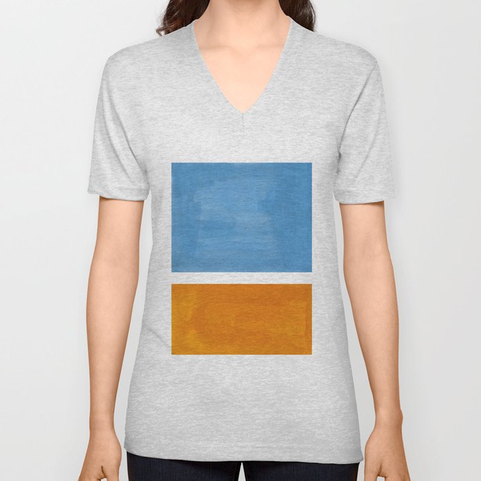 Rothko Minimalist Abstract Mid Century Color Black Square Periwinkle Yellow Ochre V Neck T Shirt