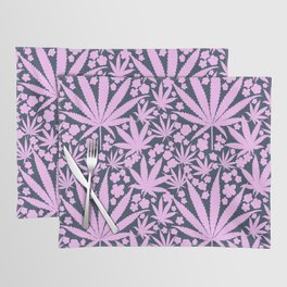 Pink On Navy Retro Modern Cannabis And Flowers  Placemat