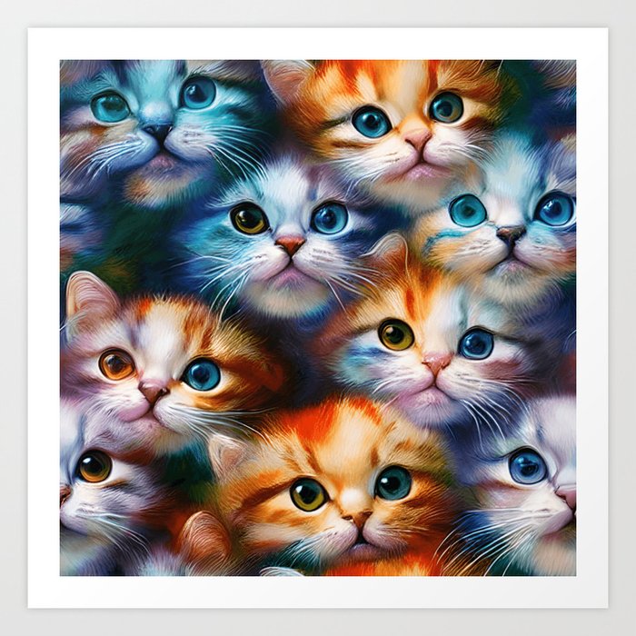Cute Cat Faces Pattern for cats lovers Art Print