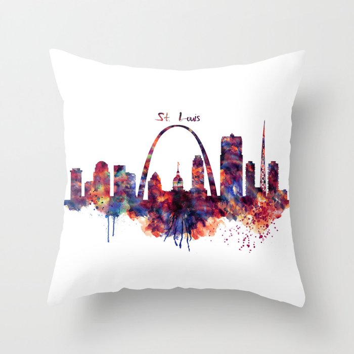 St Louis Watercolor Skyline Throw Pillow