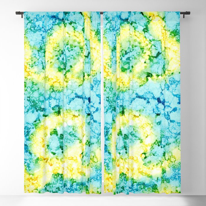 Blue and Yellow Abstract 5622 Modern Alcohol Ink Painting by Herzart Blackout Curtain