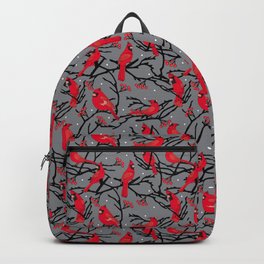 Winter Red Cardinal Birds Gray Pattern Backpack