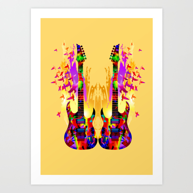 Colorful Music Instruments Painting Abstract Acoustic Guitar With