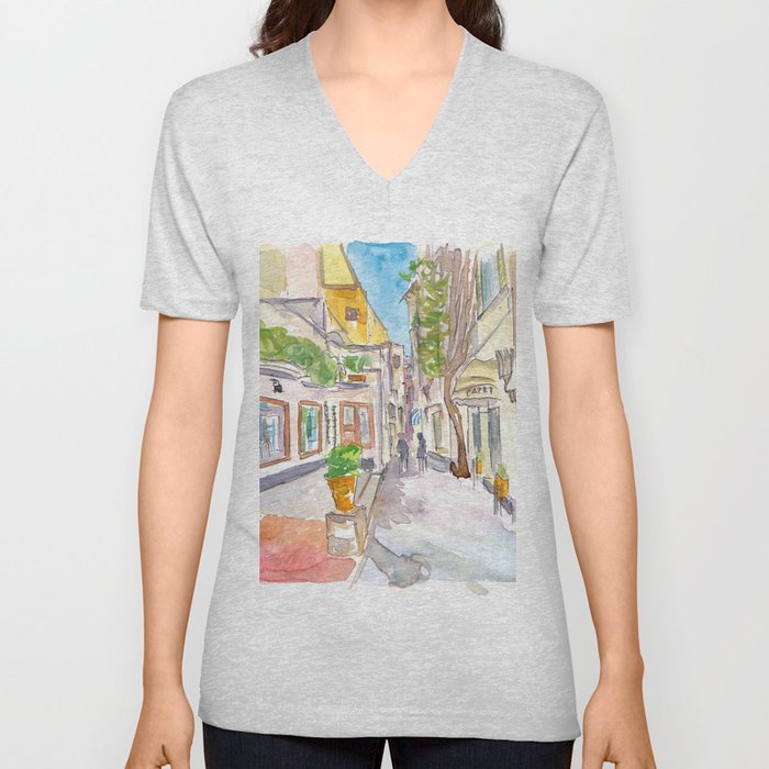 Capri Italy Crooked Alleys Stroll V Neck T Shirt