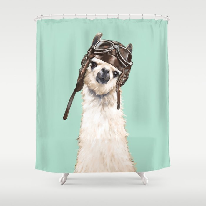 Cool Pilot Llama Shower Curtain