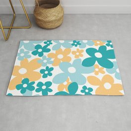 Retro, Floral Prints, Teal and Yellow Area & Throw Rug