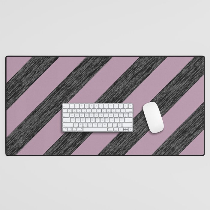 Dusty Pink and Silver Glitter Stripes Desk Mat