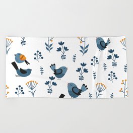 Modern Birds Pattern Beach Towel