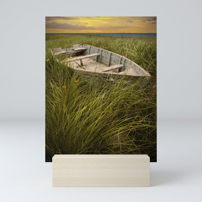 Abandoned Wooden Row Boat on the Grassy Shoreline on Prince Edward Island Mini Art Print