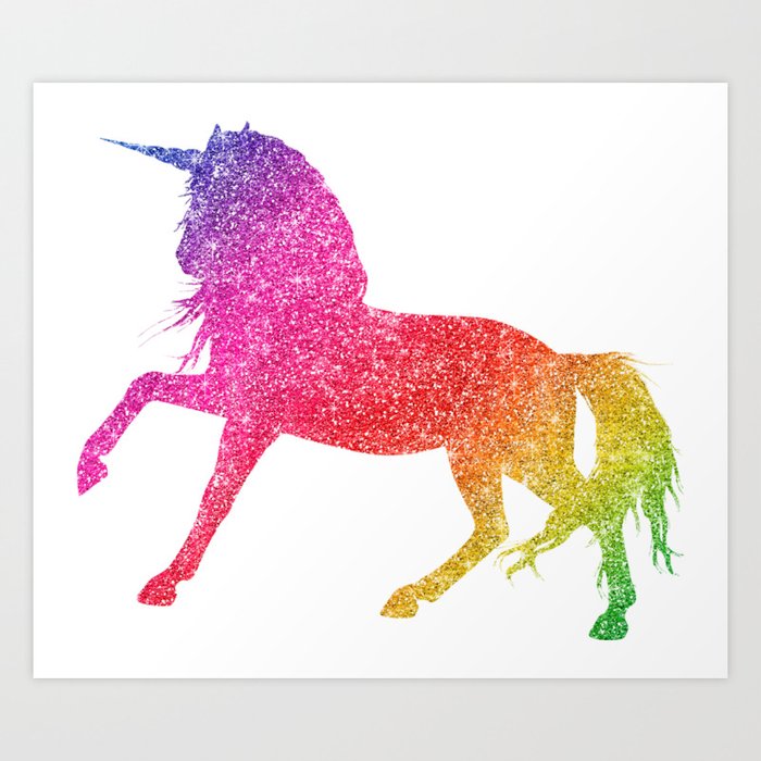 Rainbow Sparkle Glitter Unicorn Art Print By Colorflowcreations