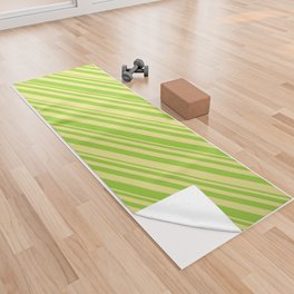 [ Thumbnail: Green & Tan Colored Striped/Lined Pattern Yoga Towel ]