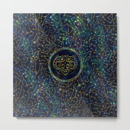 Aries Zodiac Gold Abalone on Constellation Metal Print