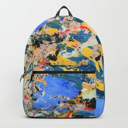 Hope for Tomorrow: a vibrant abstract painting in blue, pink, yellow, and various colors by Alyssa Hamilton Art Backpack