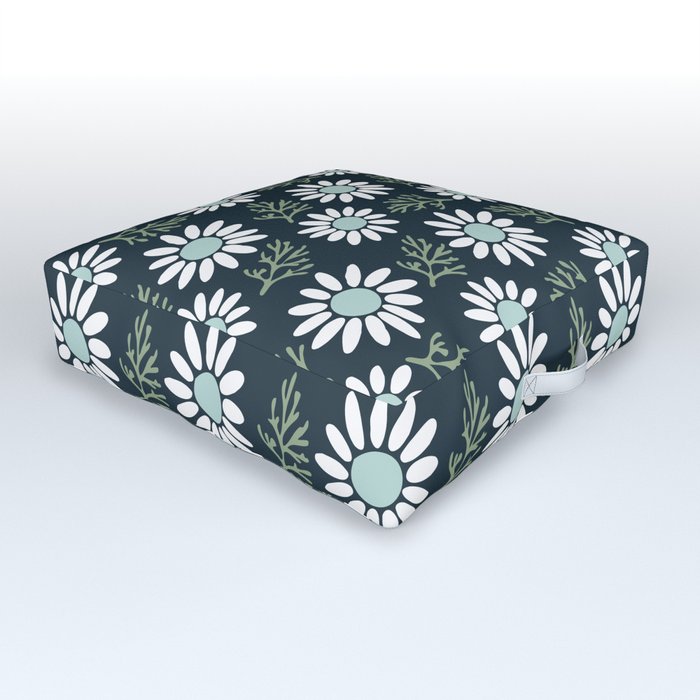 Coming Up Daisies . Navy Outdoor Floor Cushion