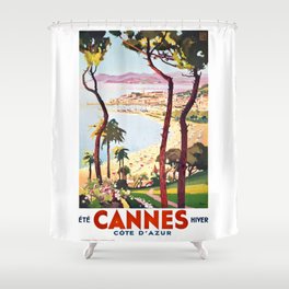 1938 France Cannes Cote D'Azur Travel Poster Shower Curtain